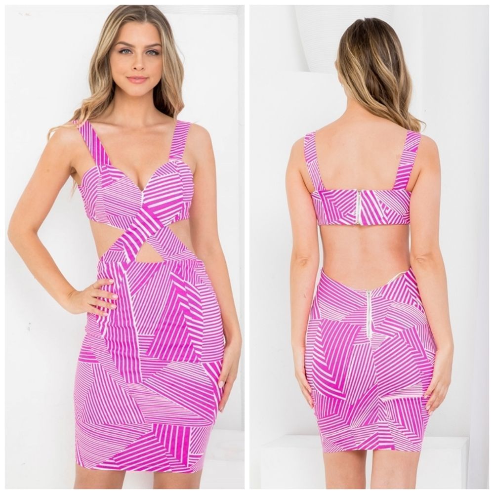 Women's Hot Pink Cutout Mini Bodycon Dress